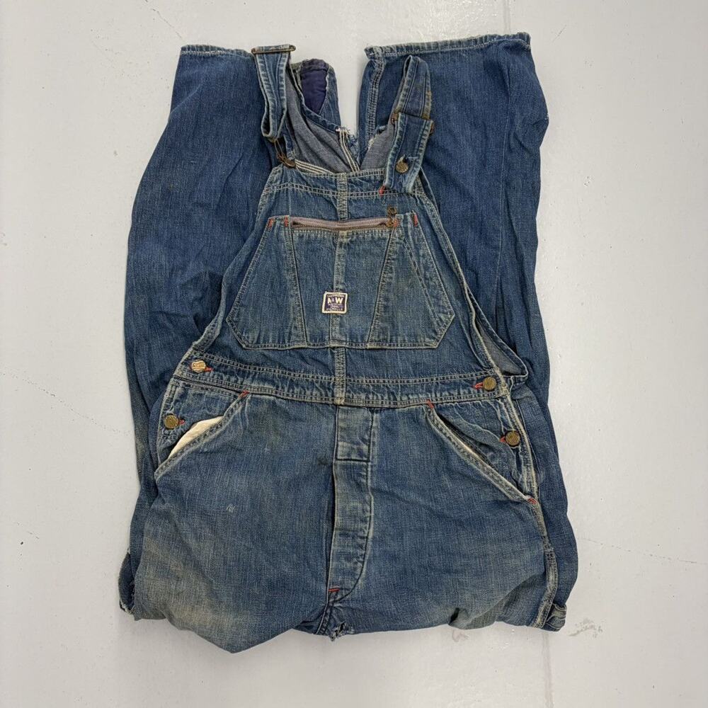 Vintage 50s N&W Blue Denim Distressed Overalls 30x30